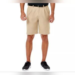 nwt Men's Cream Pleated Haggar COOL 18 PRO Shorts size 34